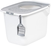 Large Top Entry Cat Litter Box & Scoop  White/Gray