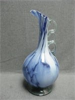 15" Blue & White Swirled Glass Vase