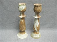 Two 11" Carved Onyx Candle Stick Holders