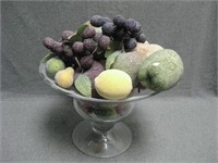 9" Glass Compote With Assorted Faux Fruit
