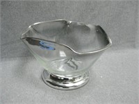Silver Colored Trimmed Glass Bowl
