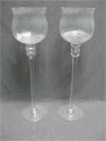 Two 22" Tall Stemmed Glass Candle Holders
