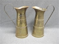 Two 9" Handled Brass Pitchers