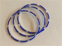 Set of Three Blue Beaded Bangle Bracelets
