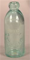 W.B. Frey Embossed Aqua Blob Top Hutch Bottle.