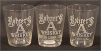 Three Rohrer's "A" Clear Whiskey Shot Glasses.