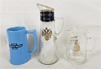 3 Beer Mugs - Chevy Man, White Label Whisky