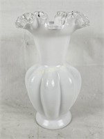 Vtg Ruffled Milk Glass Vase