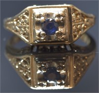 14k Yellow Gold Antique Blue Stone Ring