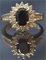 14K Yellow Gold Black Onyx and Diamond Ring