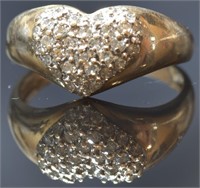 14k Yellow Gold Pave Set Diamond Heart Ring