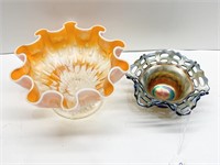 TWO CARNIVAL BOWLS ORANGE ONE SHOWS SOME WEAR
