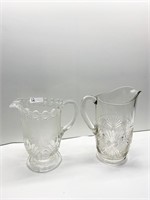 TWO 7.5" APPLIED HANDLE WATER PITCHERS