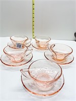 PINK DEPRESSION 10 CUPS AND SAUCERS
