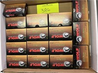 (16) Boxes of Wolf Gold 223 REM 55 GR Brass Case