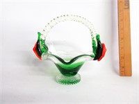 Murano Hand Blown Green Glass Basket 6.5"