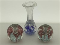 Prestige Art Glass Bud Vase and 2 Unmarked Candle