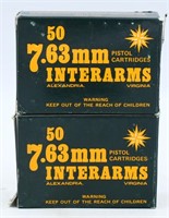100 Rounds of Interarms 7.63×25mm Mauser Ammo