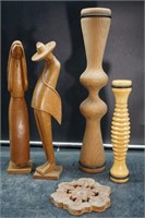 Wooden Statues, Rollers, Trivet