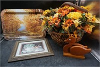 Fall Décor Basket, Tray, Wooden Duck, Art