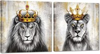 2 Pc. King Animal Lion & Lioness Canvas Wall Art
