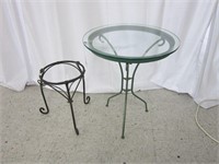 GLASS TOP TABLE AND IRON PLANTER