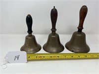 3 Antique Brass School Bells