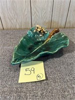 Custom Sculpted Frog On Leaf Dish