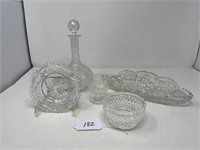 5 Pieces of Cut Glass - Bowl Marked Waterford