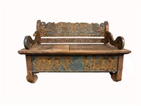 Antique Indonesian Carved/Painted Wooden Bench