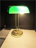 BRASS AND GREEN GLASS SHADE DESK LAMP