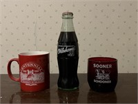 OU Coke Bottle, Sooner Schooner glass and Centenni