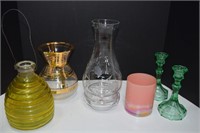 Vtg Glass Fly Catcher, Etched Crystal Candle Lamp,
