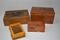 Wooden Decoupage Boxes, Cedar Lot of 4