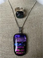 Sterling Silver & Dichroic Glass Necklace & Sz 8.5