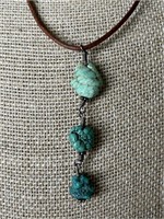 Sterling Silver, Turquoise, and Leather Necklace
