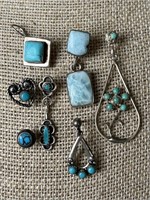 Sterling Silver, Turquoise & Larimar Single