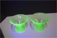 Two Vaseline Glass Sherbet Dishes (Chip on One)