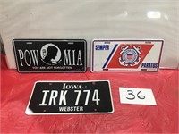 POW, Marines, IA License plates
