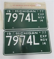 Pair of unused matching 1977 Michigan license