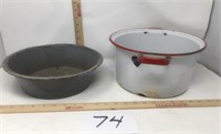 Two enamelware pans