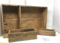 Three vintage wood boxes Kraft cheese box