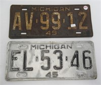 1949 Michigan license plate and 1945 Michigan