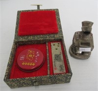 Pot metal incense burner and Chinese Stamp with