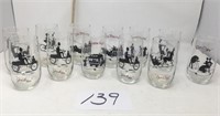 Set of glasses with old time pictures