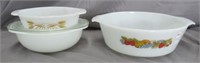 Pyrex and casserole dishes.