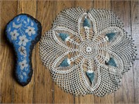Antique Hand Crocheted Beaded Doily, & Antique