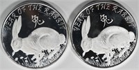 2-1oz .999 SILVER YEAR OF THE RABBIT ROUNDS