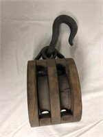 Large Wooden Double Block Pulley