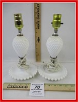 2 - FENTON MILK GLASS HOBNAIL Style Lamps